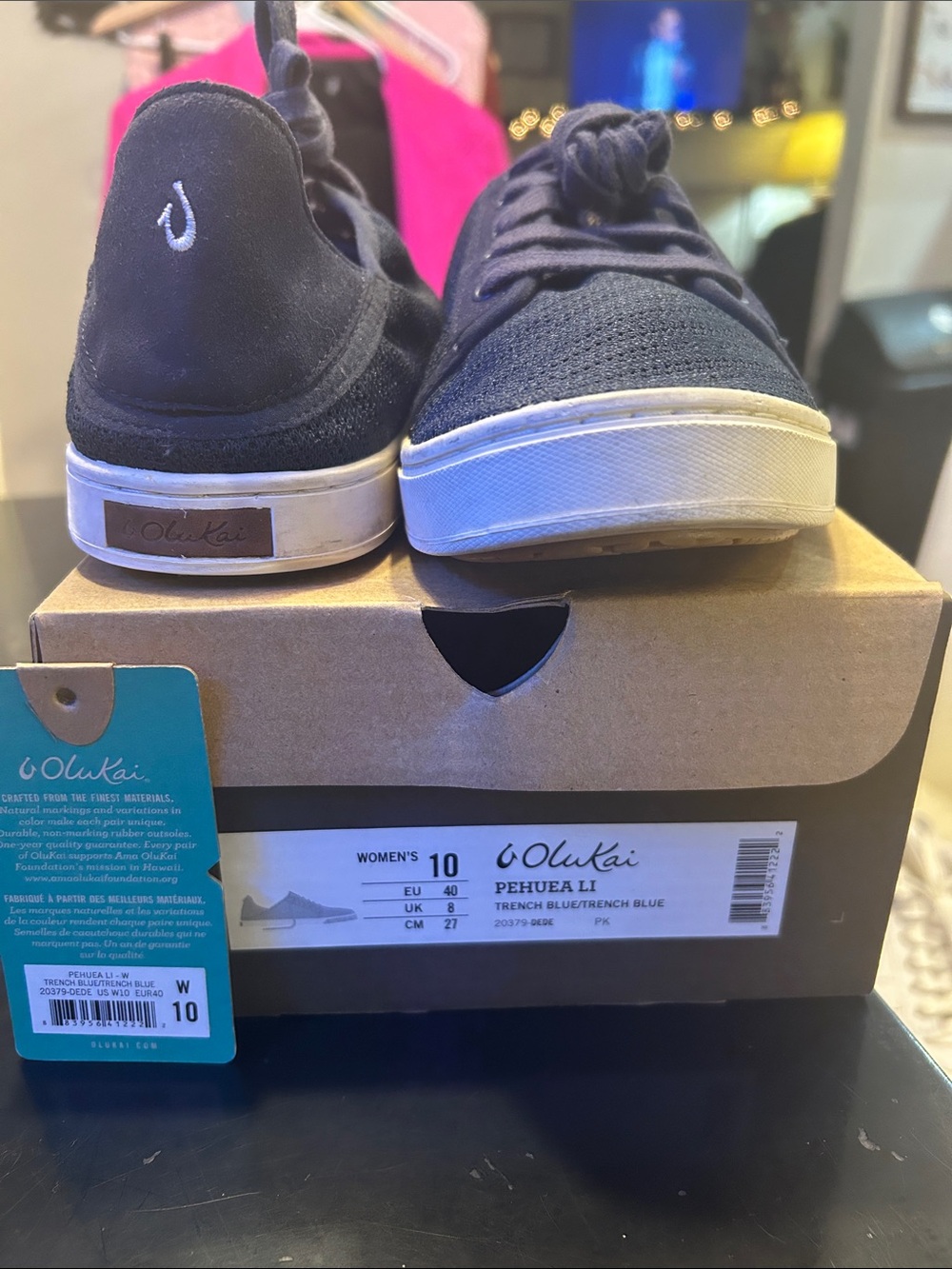 OluKai Pehuea Li Slip-On Sneakers - Trench Blue w Original Box EC